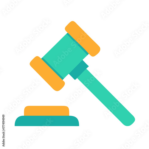 Simple flat illustration of a gavel against black background