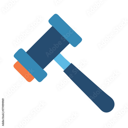 Stylized blue and orange gavel flat design illustration