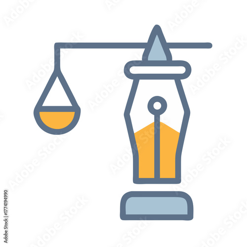 Stylized justice balance with pen nib isolated on black