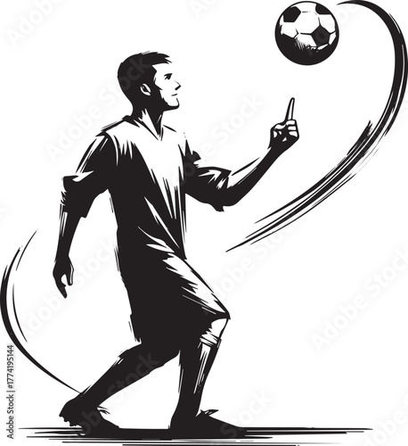 Stylized Illustration of a Soccer Player Balancing Ball on Finge