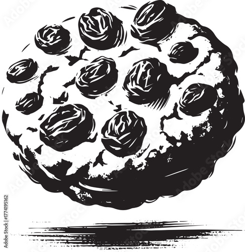 Whimsical raisin cookie illustration with expressive sumi-e brus