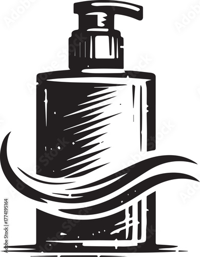 Monochrome aftershave dispenser icon with elegant wave, abstract