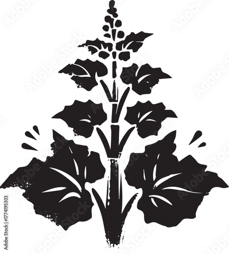 Minimalist Sumi-e Style Illustration of a Cucumber Plant with Br