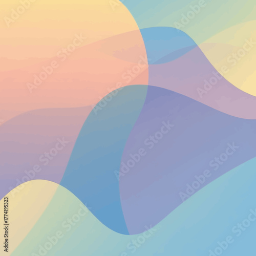 Fondo abstracto con formas onduladas y translúcidas en tonos pastel suaves y fluidos.