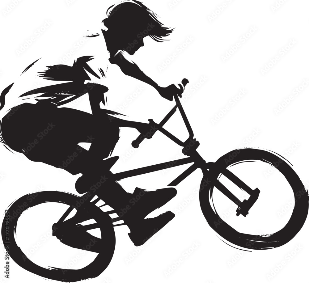 Fototapeta premium Dynamic BMX Freestyle Artist Sketch: Action Sport, Rider Silhoue