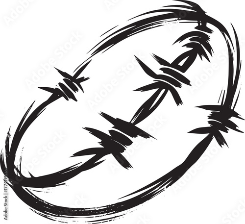 Abstract barbed wire illustration with a minimalist, sumi-e styl