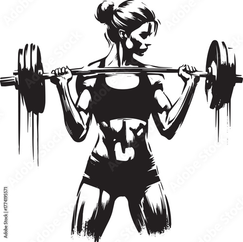 Dynamic ink illustration of a woman weightlifting, embodying str