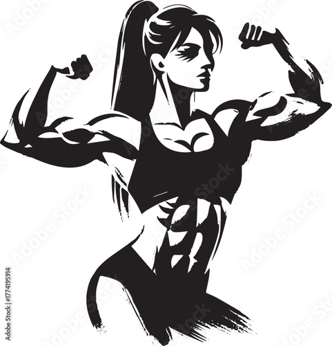 Strong female physique: Minimalist ink-style vector illustration