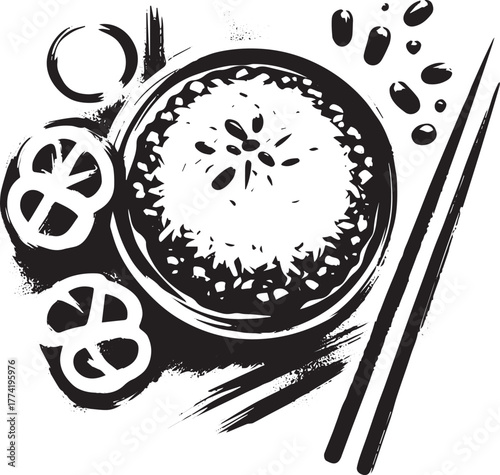 Minimalist ink painting of Indian street food Pav Bhaji with abs