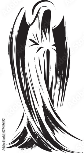 Abstract illustration of veiled figure in minimalist, expressive