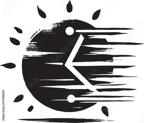 Abstract Time-Lapse Icon in Sumi-e Style, Expressing Speed and T
