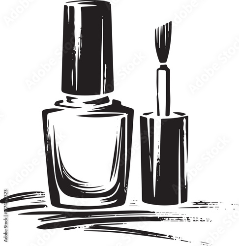Elegant nail polish icon in expressive ink wash painting aesthet