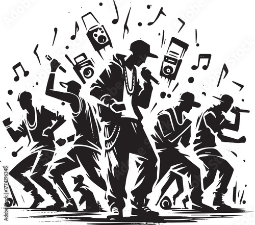 Monochromatic celebration hip hop vibe dynamic dance music sumi-