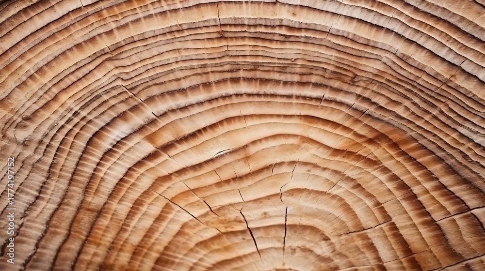 Fototapeta premium Macro closeup of natural wooden tree trunk cross section texture with annual rings pattern
