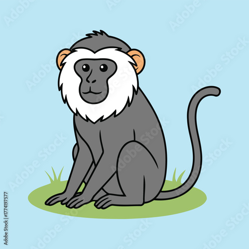 Cute Lion-tailed Macaque — Endemic Wildlife of India | Flat Vector Illustration