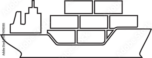 Container Ship Vector Outline Drawing Cargo Vessel Transportation Freighter Transportation Maritime Shipping Line Art Style Freighter Vessel Graphic Element