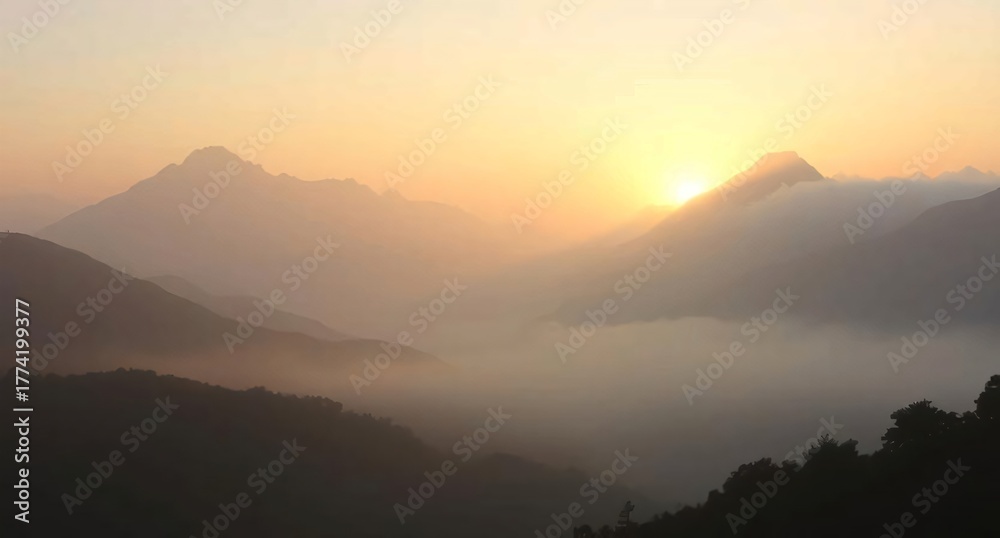 Naklejka premium sunrise in the mountains