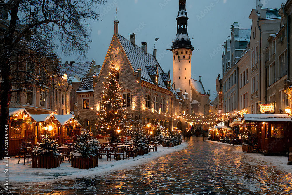 Obraz premium christmas market at tallinn old town hall square