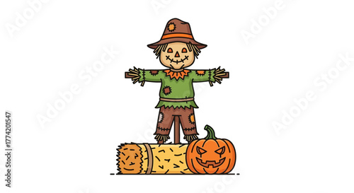 Enchanting halloween cartoon, capturing the playful spirit of autumn with a delightful scarecrow