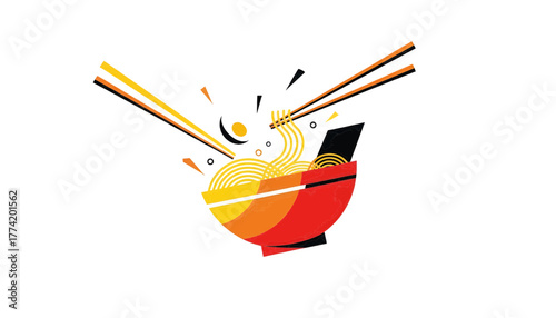 Vibrant Bowl of Noodles with Chopsticks A Delicious Asian Food Illustration
