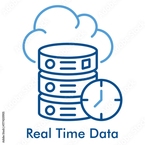 Real Time Data Icon. Outline Color Icon Style. Vector Illustration for Monitoring and Cloud Analytics Concept.