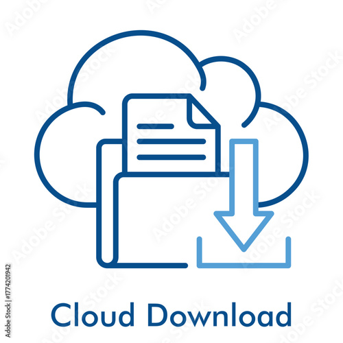 Cloud Download Icon. Outline Color Icon Style. Vector Illustration for File Access and Online Storage Concept.