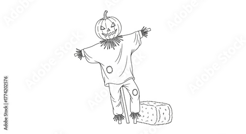 Hand-drawn halloween scarecrow illustration of a classic autumn decoration item