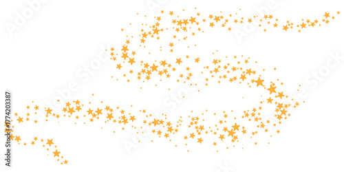 Flying stars. Starry vector decoration effect. Glowing particles, warm light, and stardust create a luxurious for holiday and New Year cards, eps 10.