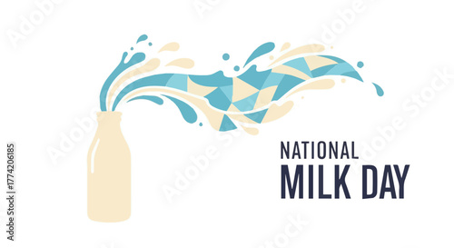 National Milk Day design with abstract wavy blue and beige milk splash on the right side