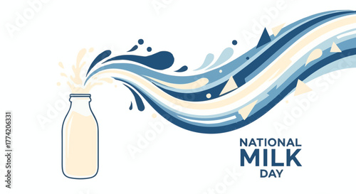 National Milk Day design with an abstract blue and beige milk splash swirl and "National Milk Day" text