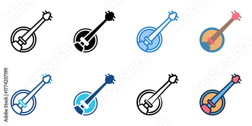 Banjo icon set multiple style collection 
