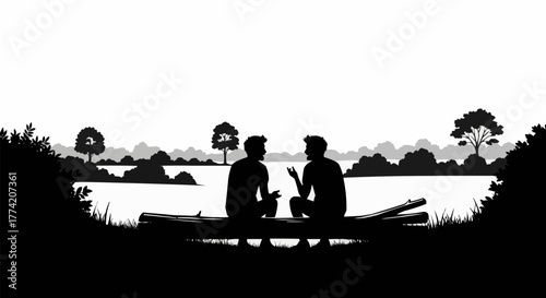Two friends enjoying a peaceful moment by the water.