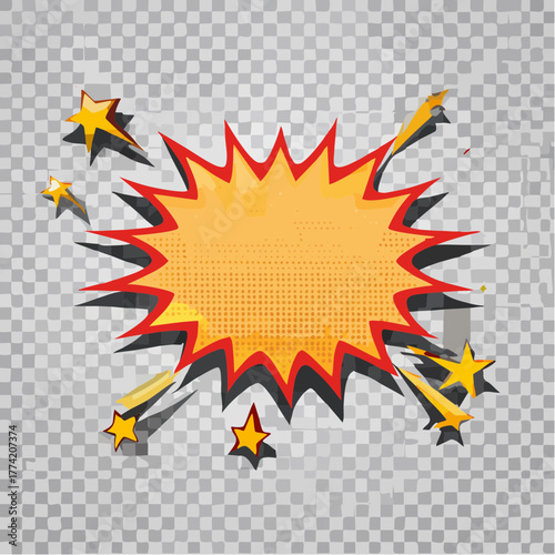 A vibrant cartoon comic book explosion with dynamic shooting stars in a retro pop art graphic style