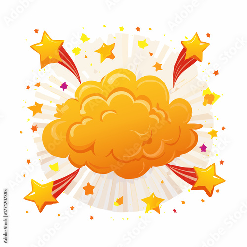 Cartoon explosion illustration with stars and cloud burst, comic effect design element