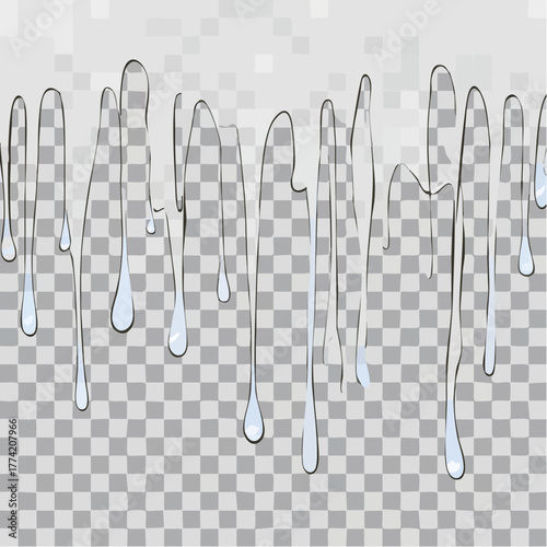 Translucent dripping liquid effect with subtle reflections on a transparent background