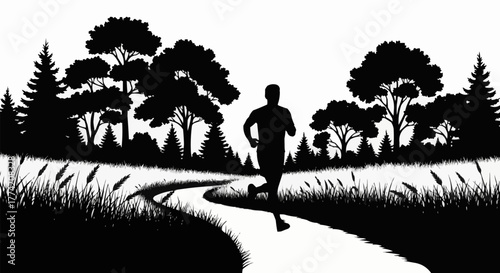 Silhouette of a man running on a path, symbolizing fitness and active lifestyle.