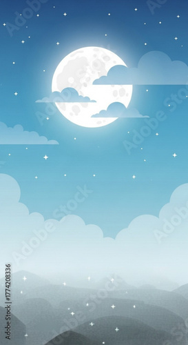 night landscape with moon and stars