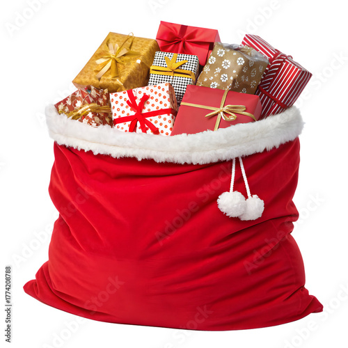 Red christmas gift box with santa bag