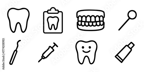 歯医者アイコンセット（線画・フラットデザイン）	