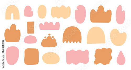 Abstract organic blob shape set. Liquid round curve form background with wavy doodle pattern. Soft oval abstract frame. Vector illustration.