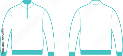 Zip up sweater illustration, pullover sweater fashion flat sketch, apparel design template, garment construction drawing, clothing pattern outline, vector technical sketch