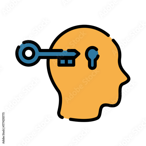 Mental health filled line color icon. Illustration Unlock abilities.