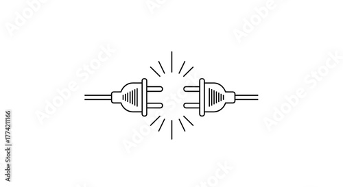 Disconnected electrical plugs with sparks, illustrating a connection error or power failure concept.