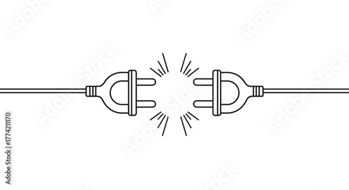 Disconnected electrical plugs with sparks in a line art style, depicting a communication or power interruption.