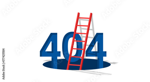 3D "404" numbers emerging from a hole with a ladder, representing an effort to overcome a page not found error.