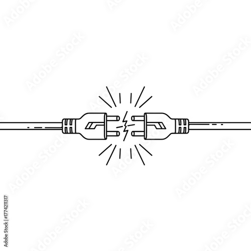 Electrical Plugs with Sparks Between Them, Illustrating Connection Issues or Short Circuit
