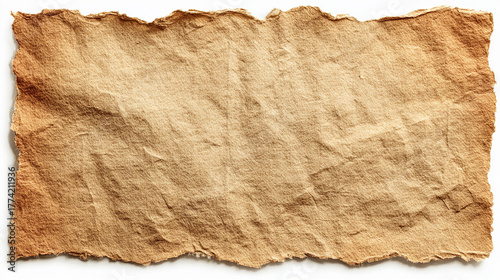 Wallpaper Mural Aged, crumpled brown paper with torn edges, isolated on white. Ideal as a vintage background or rustic texture. Torontodigital.ca