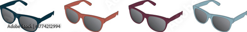 Collection of four stylish sunglasses in different colors, showcasing modern eyewear fashion and accessory trends