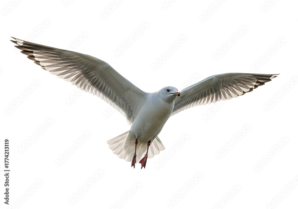 Obraz premium A majestic seagull in mid flight with wings spread wide isolated on transparent background
