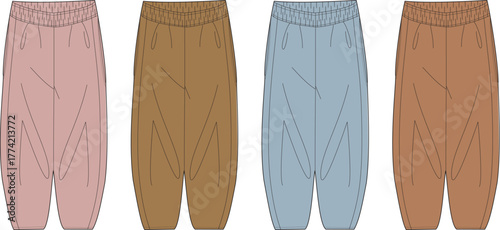 Set of four children's bloomers in various pastel colors, showcasing a comfortable and stylish design for everyday wear